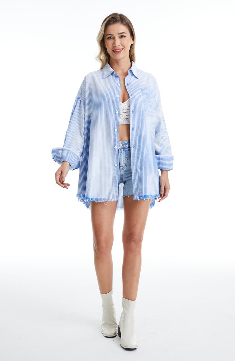 Bayeas Fringe Cotton Shirt, Alternate, color, Sky/ White Stripe