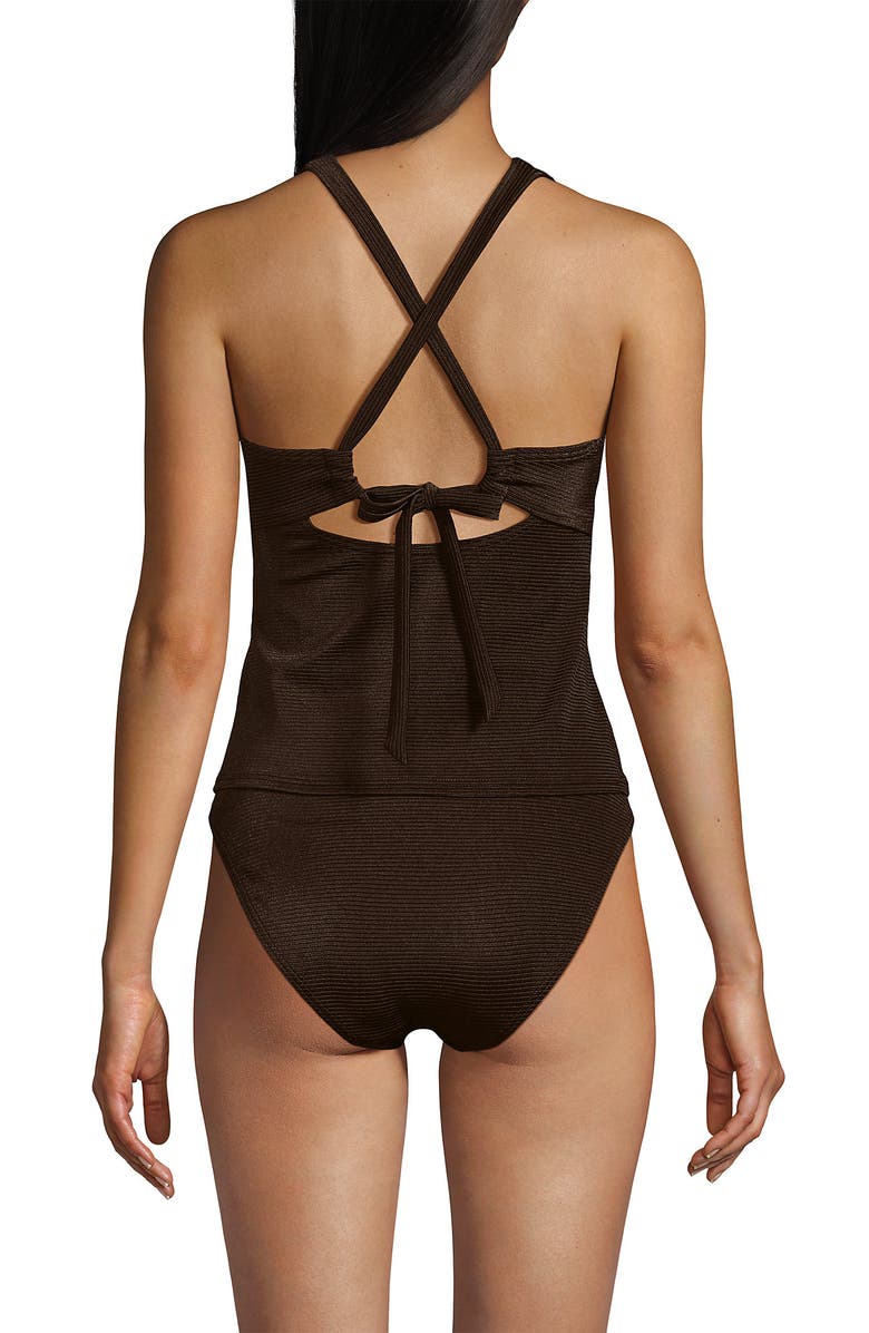 Lands' End Shine Ribbed Tankini Top and High Waisted Bottom Swimsuit Set, Alternate, color, Chocolate Brown Shine