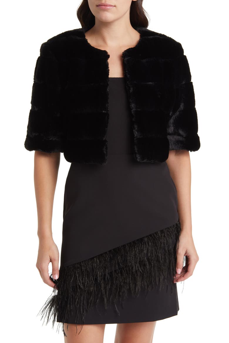 Faux Fur Crop Jacket, Main, color, BLACK