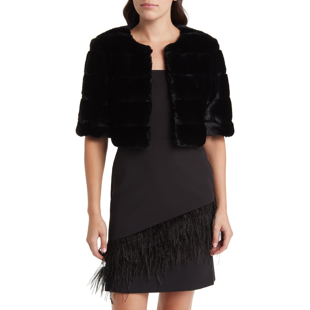Eliza J Furbie Cropped Faux Fur Jacket In Black