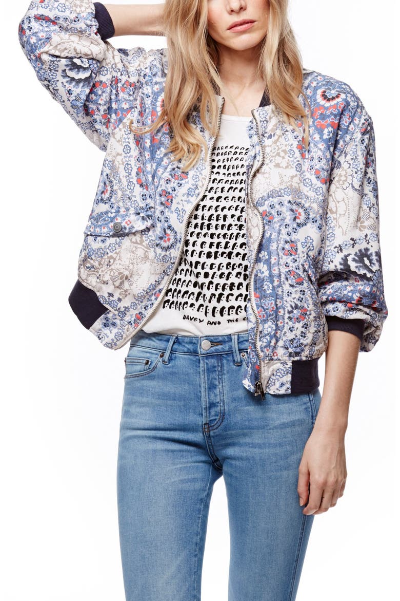 Print Bomber Jacket, Main, color, NAVY