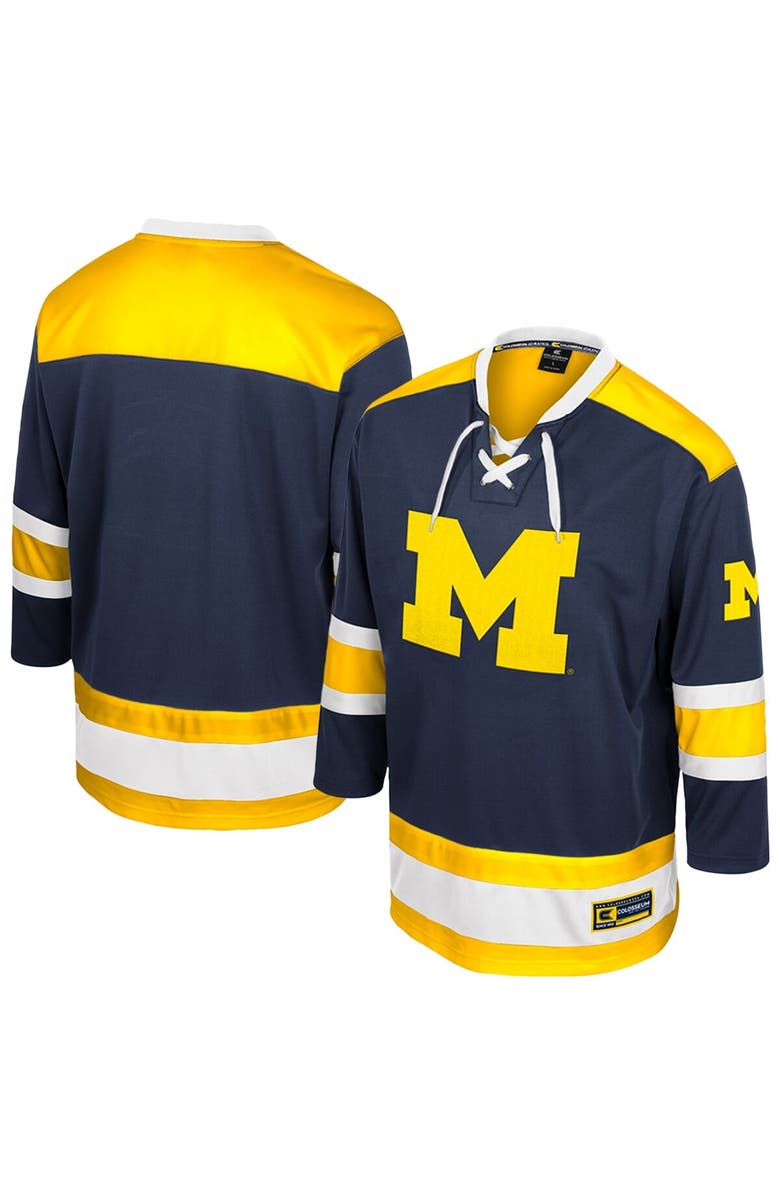 COLOSSEUM Men's Colosseum  Navy Michigan Wolverines Athletic Machine Fashion Hockey Jersey, Main, color, 