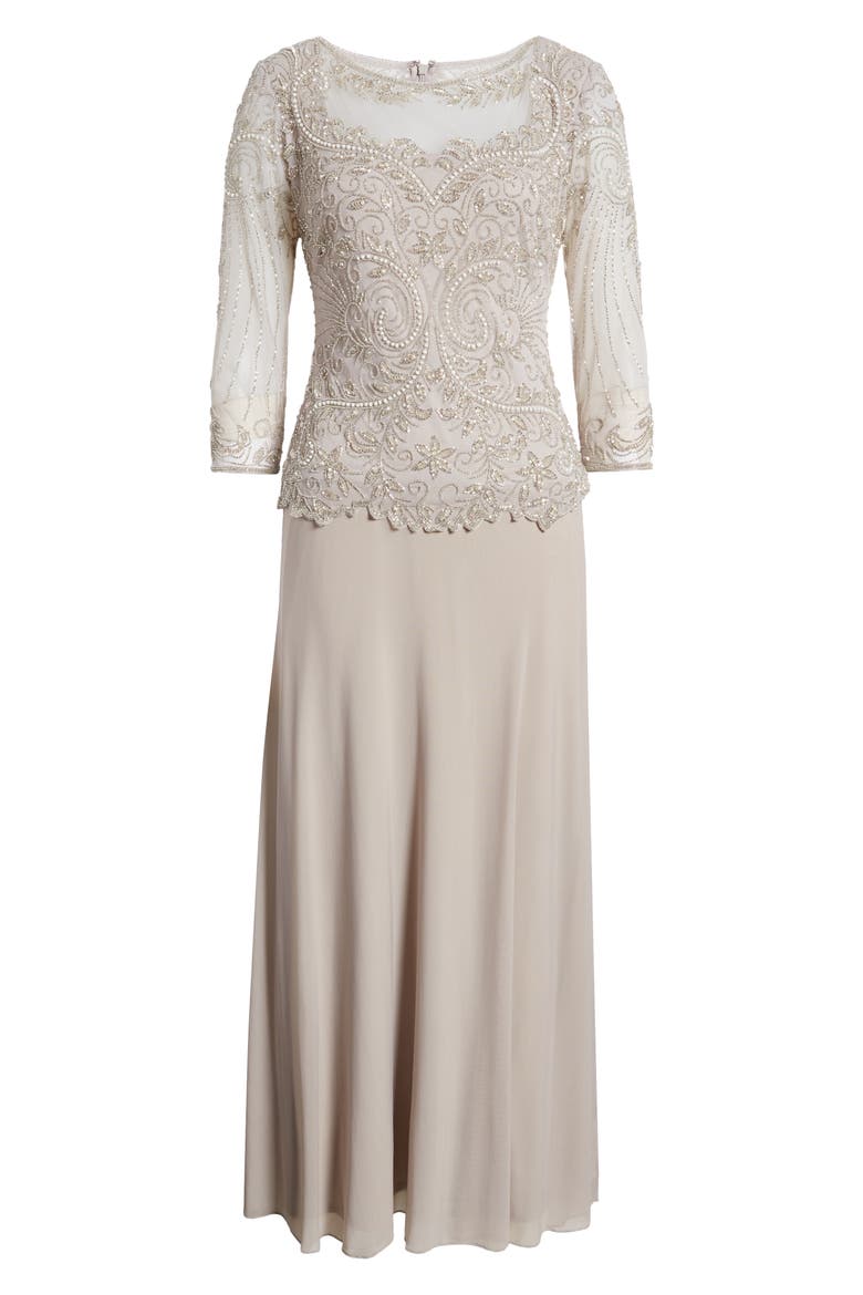 Pisaro Nights Beaded Mesh Mock Two-Piece Gown, Alternate, color, NEW SILVER