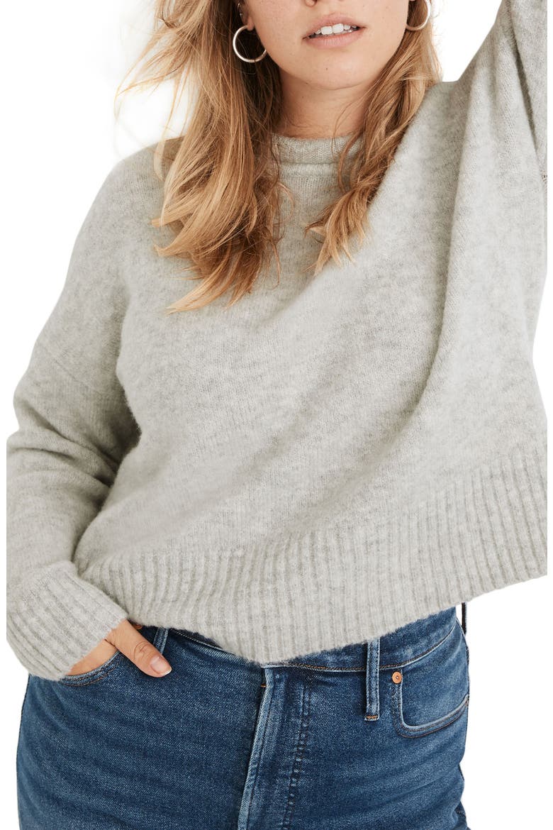 Fulton Puff Neck Trim Pullover, Alternate, color, HEATHER FOG