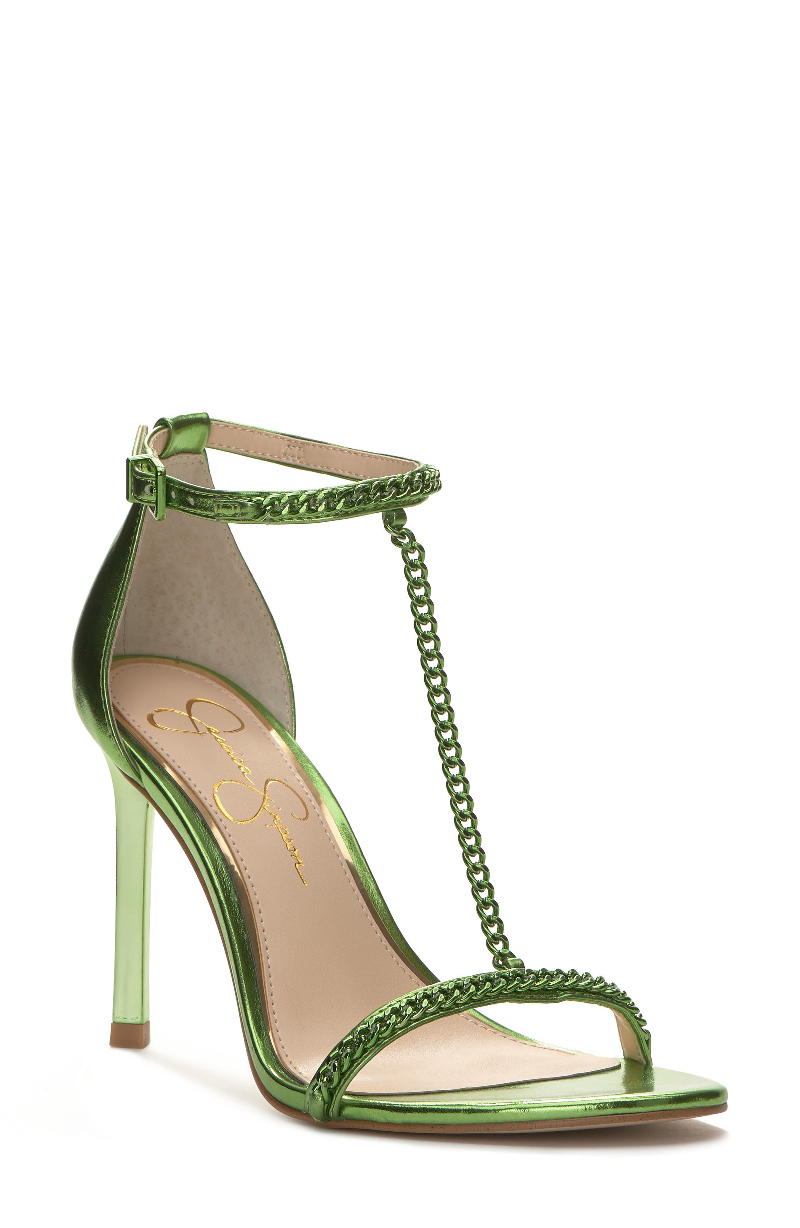 Qiven T-Strap Sandal, Main, color, GREEN MTLCWP