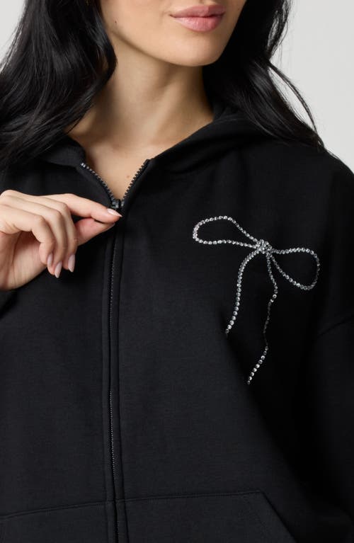Florence By Mills Crystal Bow Front Zip Hoodie In Black