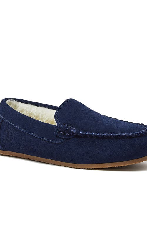 Lands' End Kids Fuzzy Lined Suede Moccasin Slippers In Radiant Navy Suede