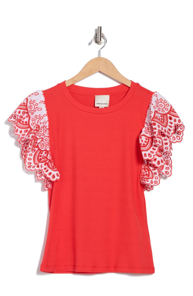 INDUSTRY REPUBLIC CLOTHING Eyelet Sleeve T-Shirt, Alternate, color, Red/ Red