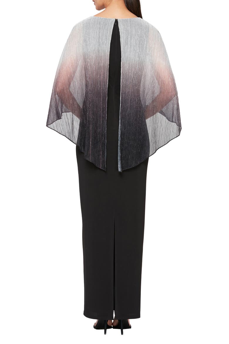 Long Ombré Pullover Dress with Capelet, Alternate, color, BLACK SILVER