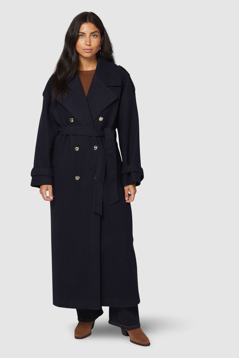Wide Lapel Trench Coat, Alternate, color, Navy