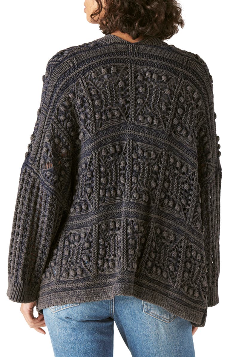 Lucky Brand Crochet Cardigan, Alternate, color, Dark Denim Acid Wash