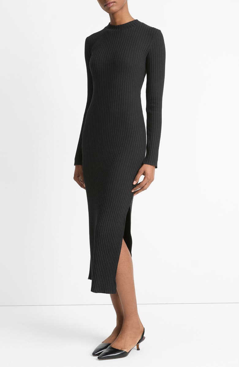 Vince Long Sleeve Rib Maxi Dress, Alternate, color, Black