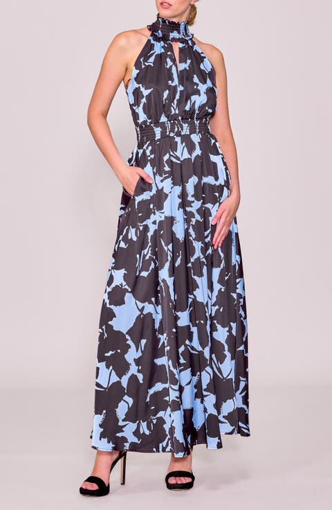 Abstract Maxi Halter Dress