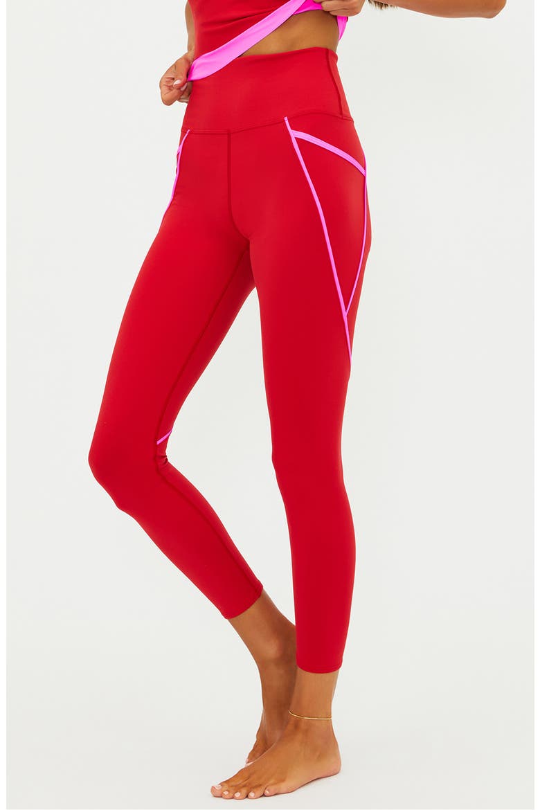 Von Contrast Detail Leggings, Main, color, ROYAL RED