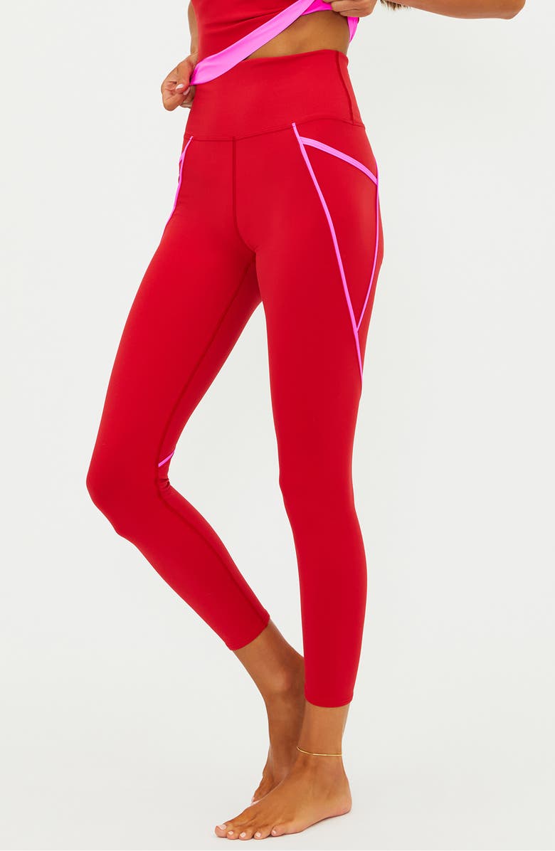 Beach Riot Von Contrast Detail Leggings, Main, color, Royal Red