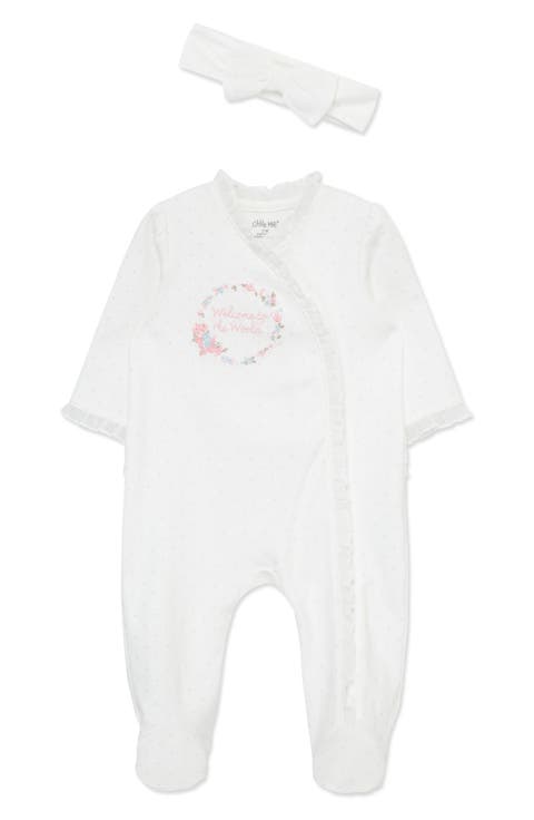 Floral Dot Cotton Footie & Headband Set (Baby)