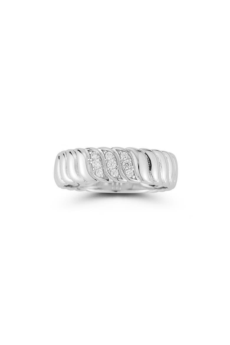 Cubic Zirconia Ribbed Band Ring, Alternate, color, SILVER