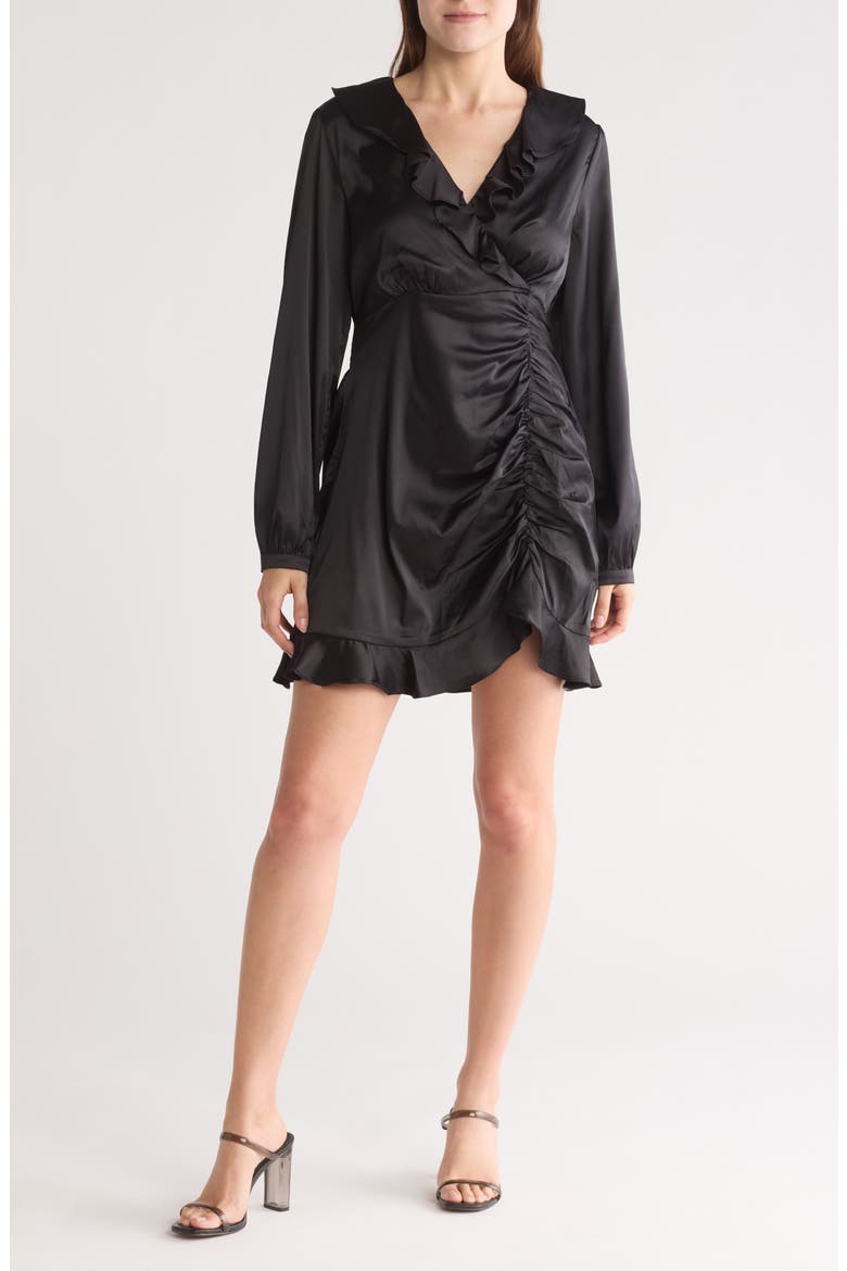 Side Ruched Long Sleeve Babydoll Dress, Main, color, BLACK