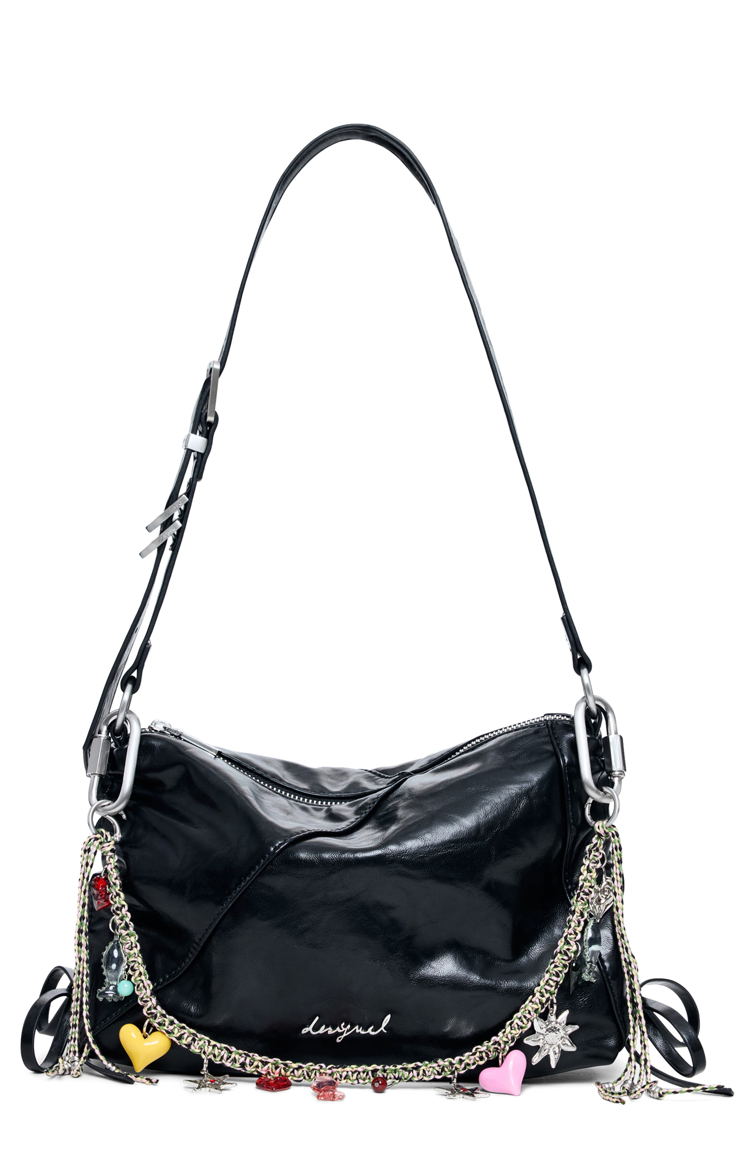 Desigual Charm Strap Faux Leather Shoulder Bag, Main, color, Black