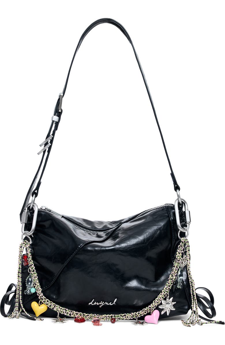 Desigual Charm Strap Faux Leather Shoulder Bag, Main, color, Black