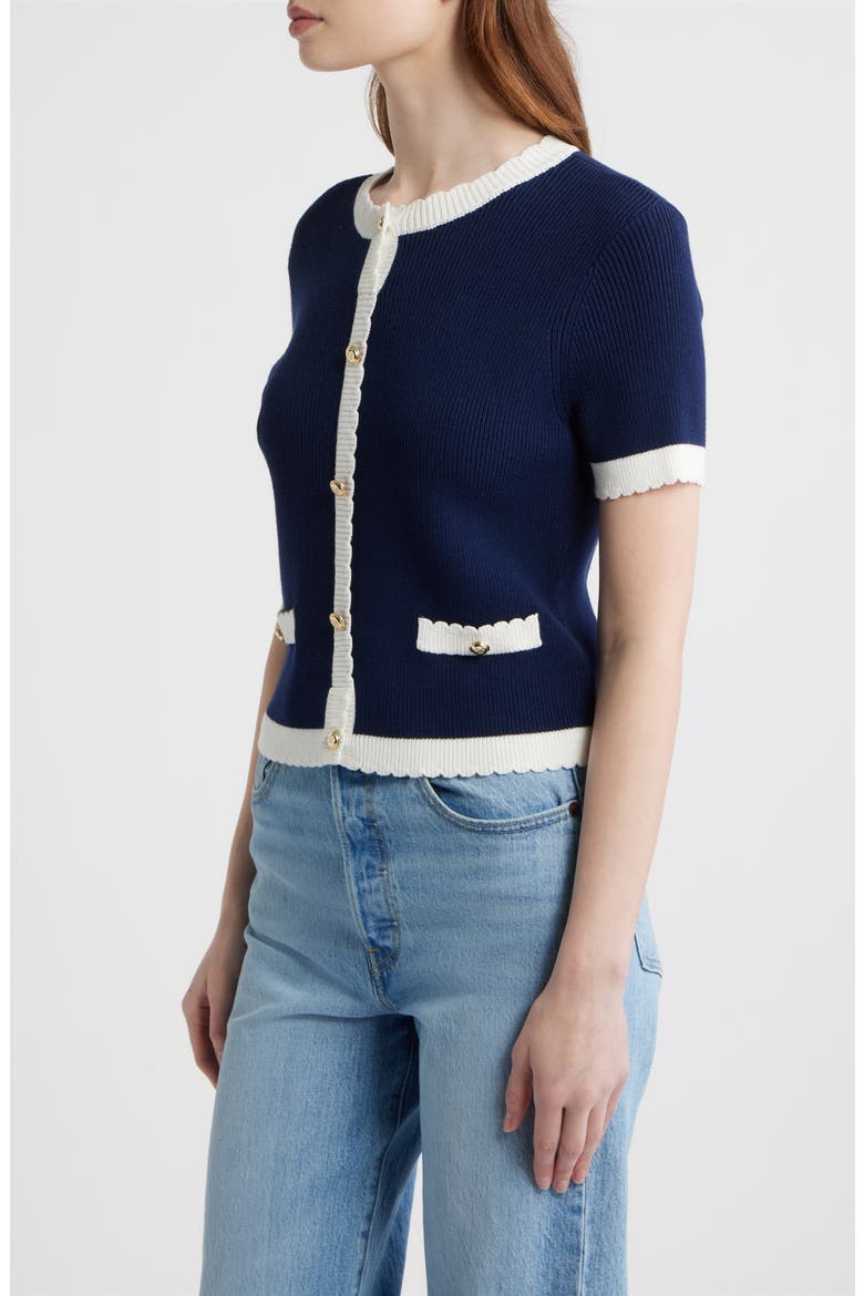 Bennet Short Sleeve Rib Cardigan, Alternate, color, MARINE-SUMMER WHITE