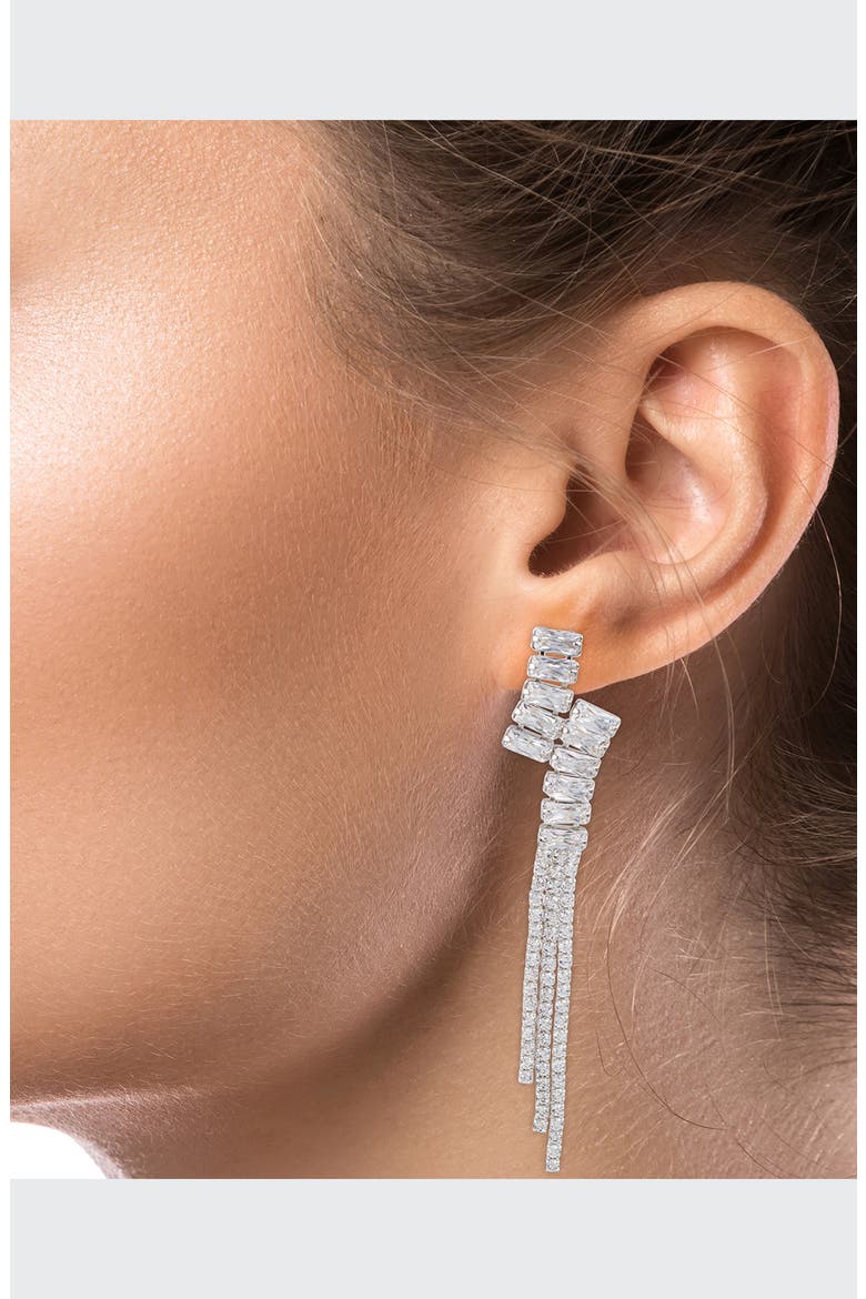 Uneven Cubic Zirconia Drop Earrings, Alternate, color, CLEAR/SILVER