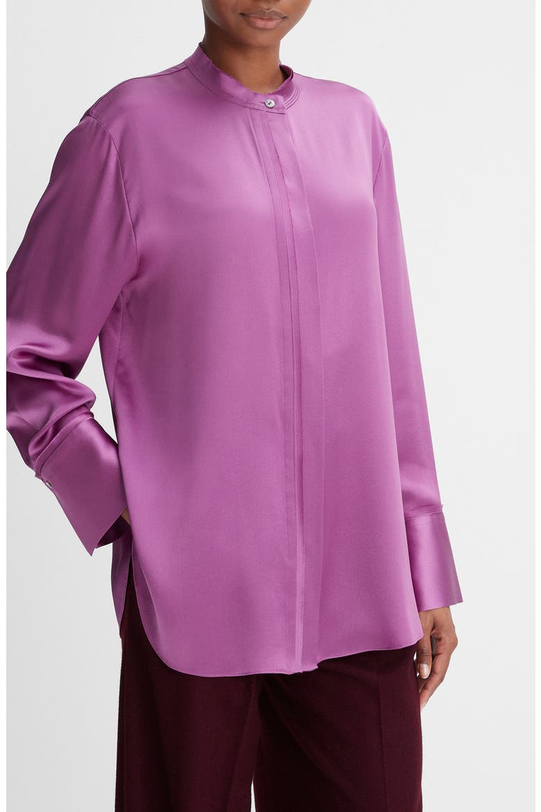 Raw Edge Silk Button-Up Blouse, Alternate, color, DEW BERRY