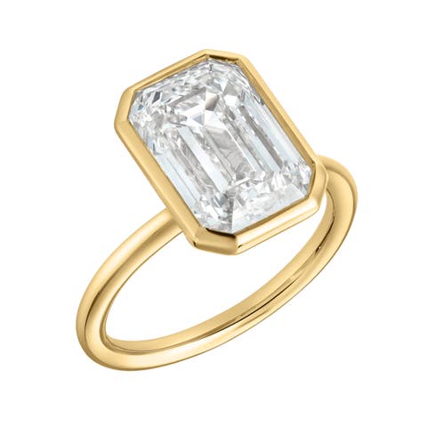 Alessia 14K Gold Emerald Cut Lab Grown Diamond Bezel Solitaire Engagement Ring - 3 cts