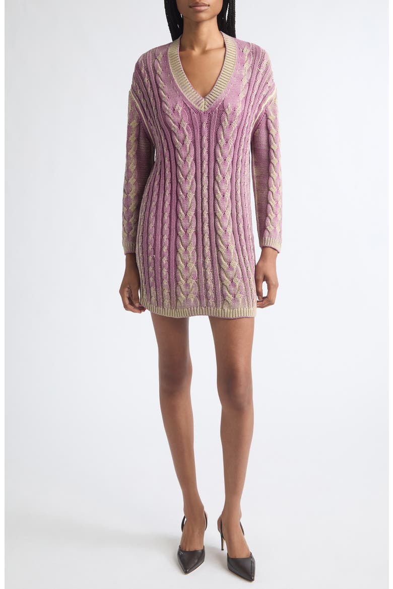 Bleached Long Sleeve Cotton Blend Cable Sweater Dress, Main, color, SANDY/ BEIGE