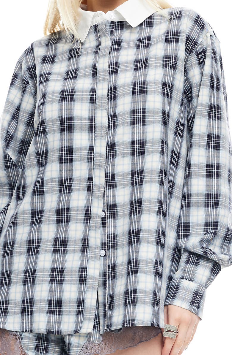 LIONESS Vacanza Plaid Shirt, Alternate, color, Navy Plaid