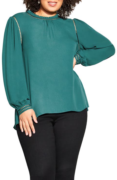 Kiss Me Quick Embroidered Inset Blouse (Plus Size)