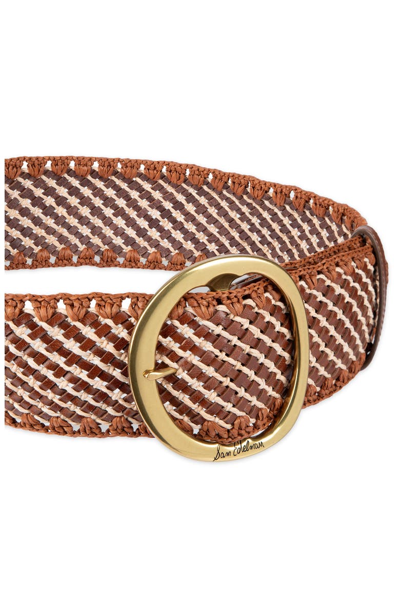 Woven Leather Belt, Alternate, color, BROWN