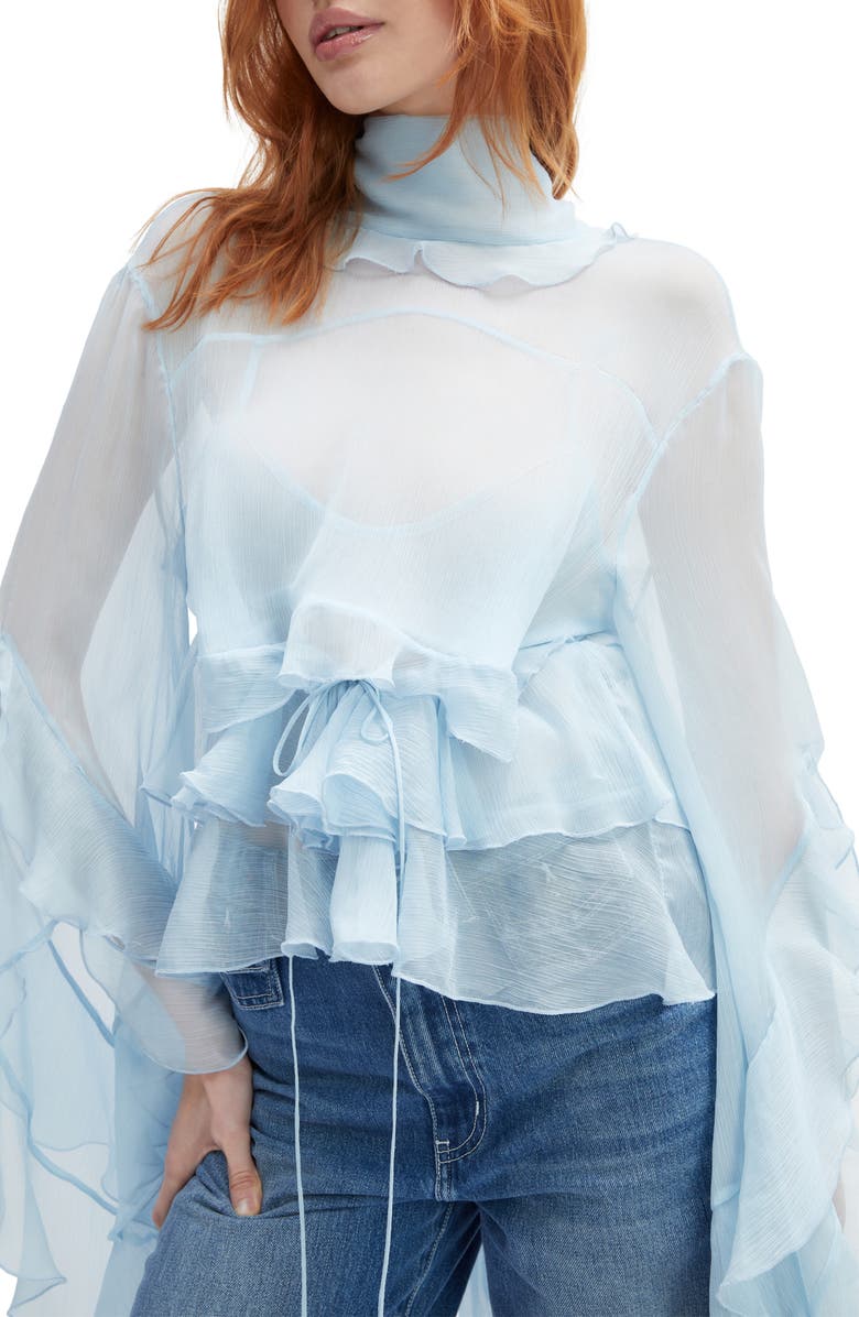 Bardot Anyssa Ruffle Tie Back Top, Alternate, color, Soft Blue
