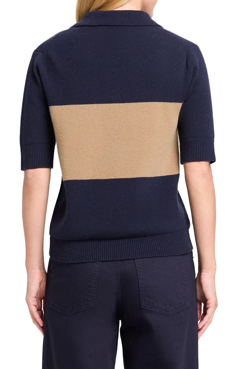 TWP Colorblock Johnny Collar Cashmere Polo Sweater, Alternate, color, Blueberry / Ermine