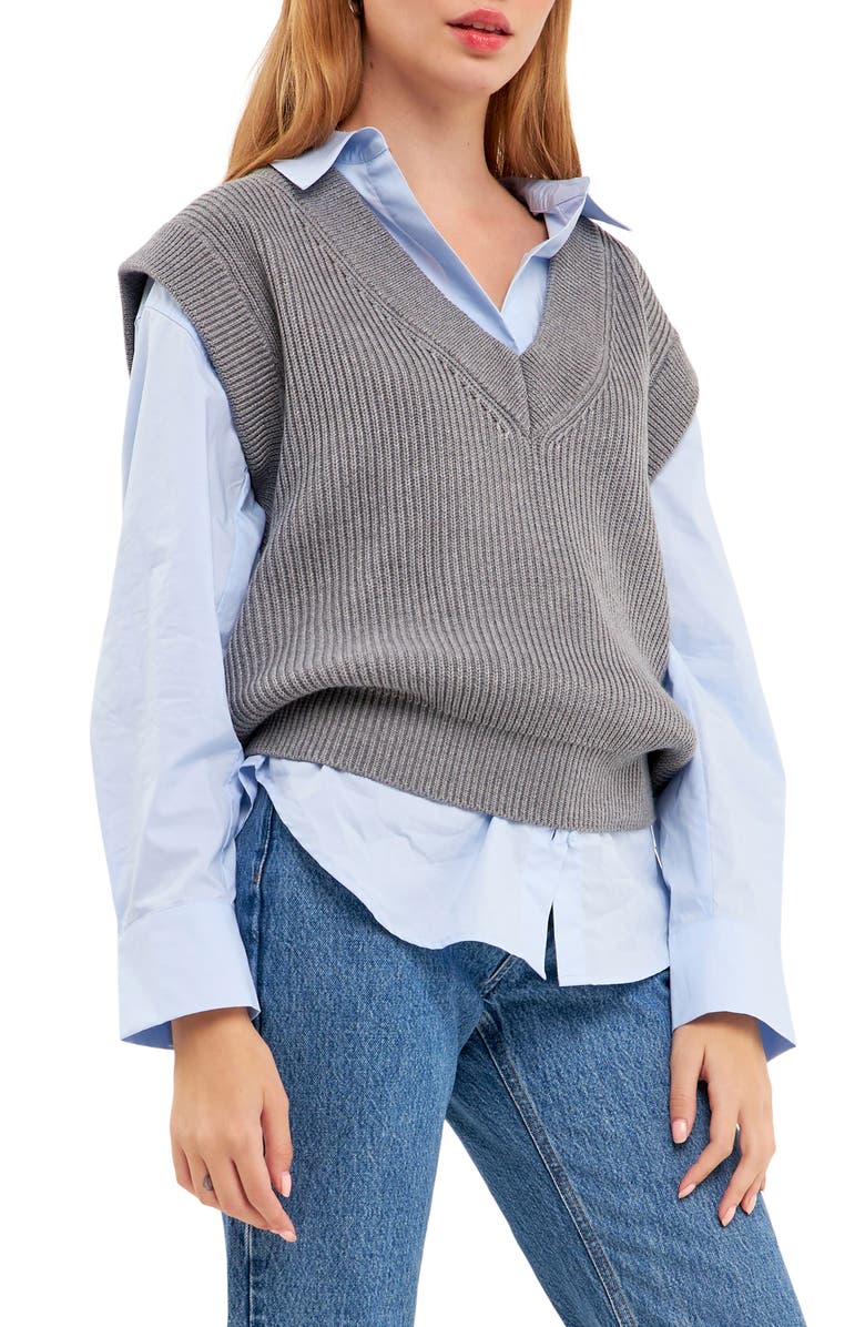 English Factory Throw On Sweater Vest, Alternate, color, Grey