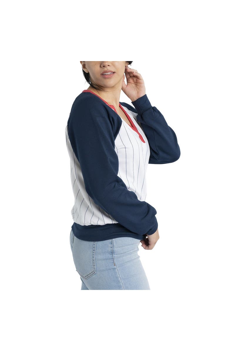 LUSSO Women's Lusso White/Navy Atlanta Braves Mack Fleece V-Neck Pullover Top, Alternate, color, 