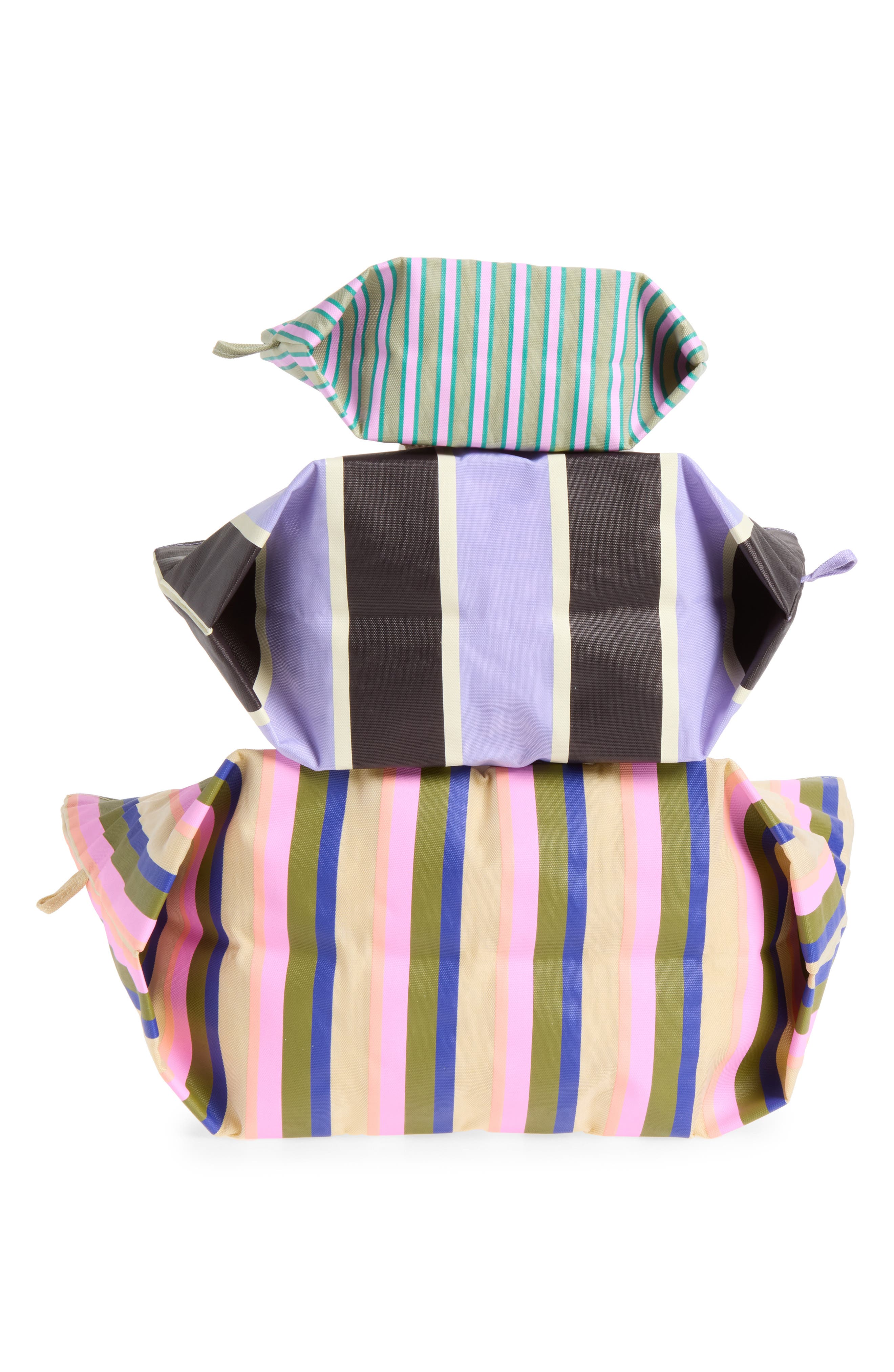 Set of 3 Assorted Packable Go Pouch Bags, Alternate, color, CANDY SHOP STRIPES