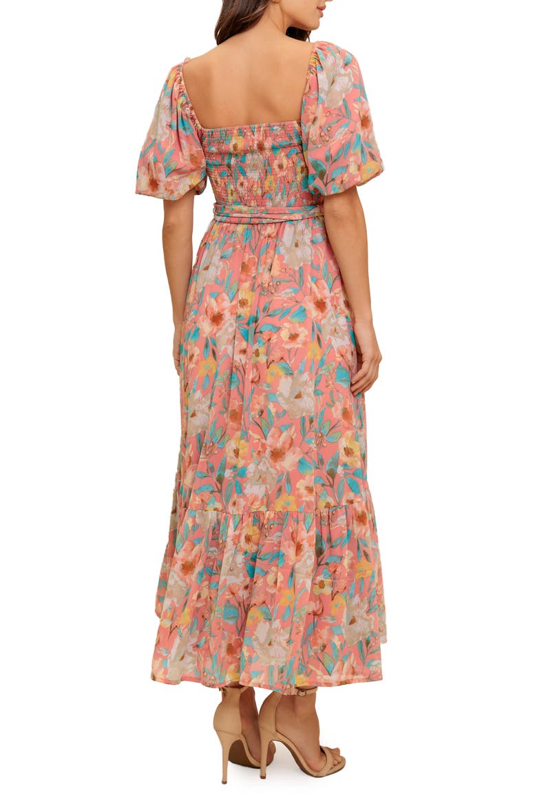 Smocked Puff Sleeve Midi Dress, Alternate, color, ROSE