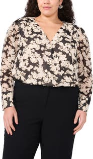 Vince Camuto Bead Detail Floral Wrap Front Chiffon Top