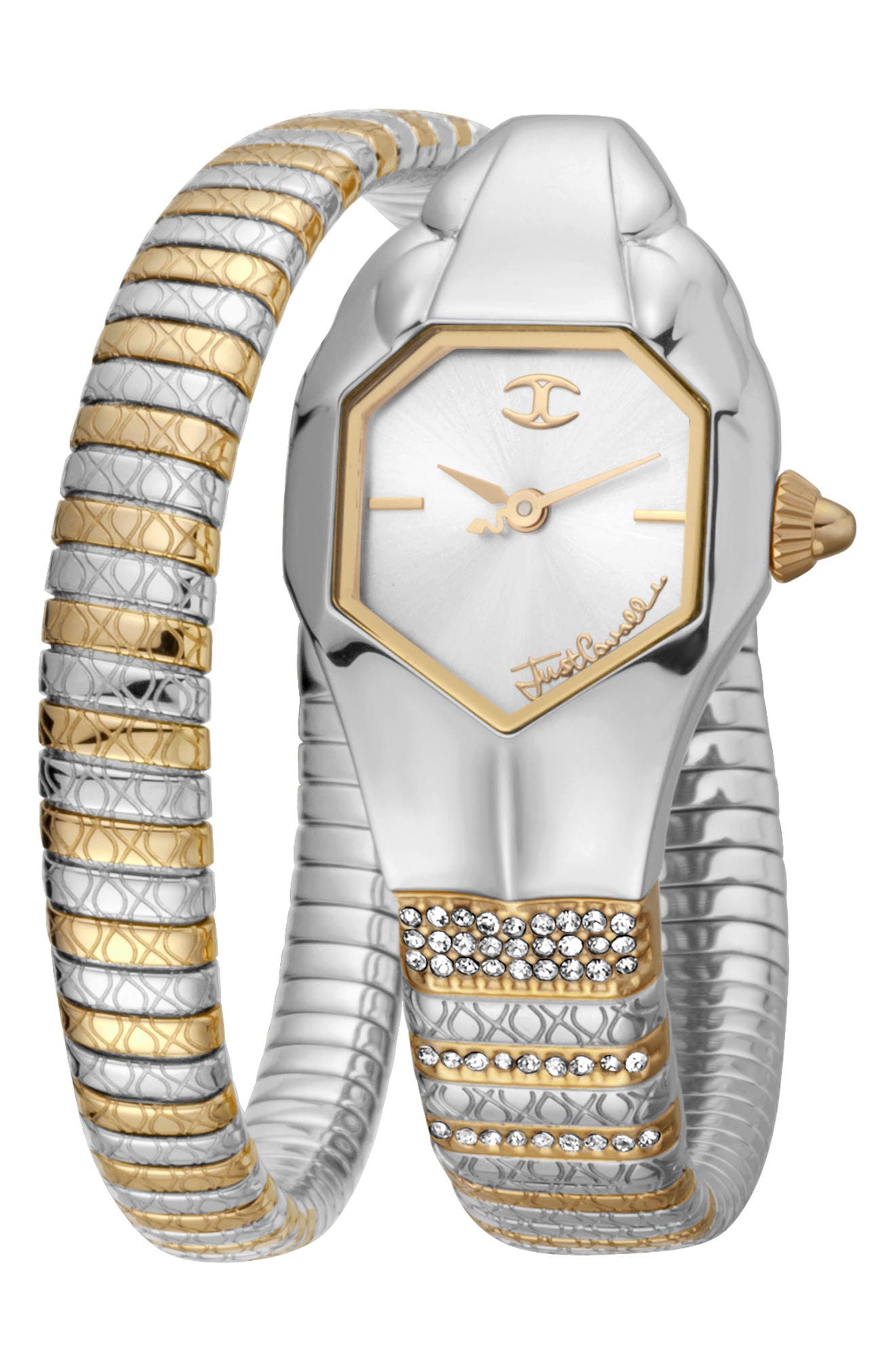 Glam Snake Wraparound Bracelet Watch, 22mm