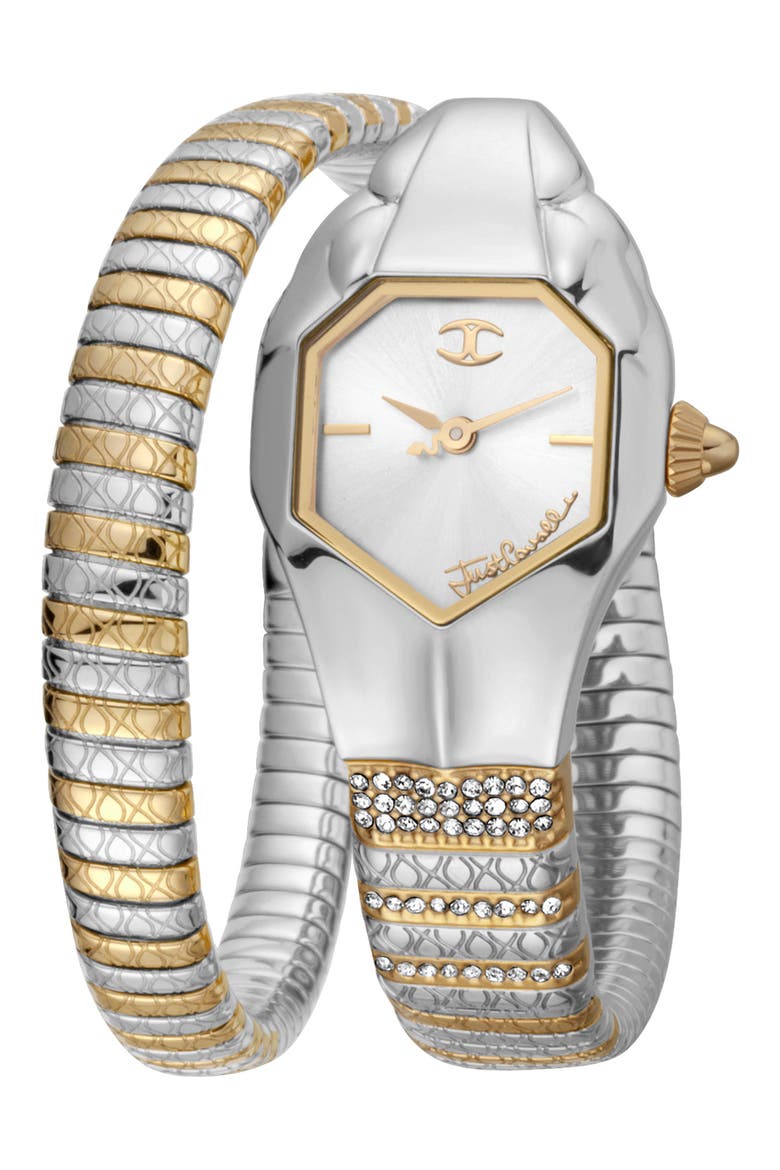 Glam Snake Wraparound Bracelet Watch, 22mm, Main, color, TWO TONE