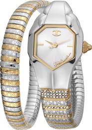 Just Cavalli Glam Snake Wraparound Bracelet Watch, 22mm