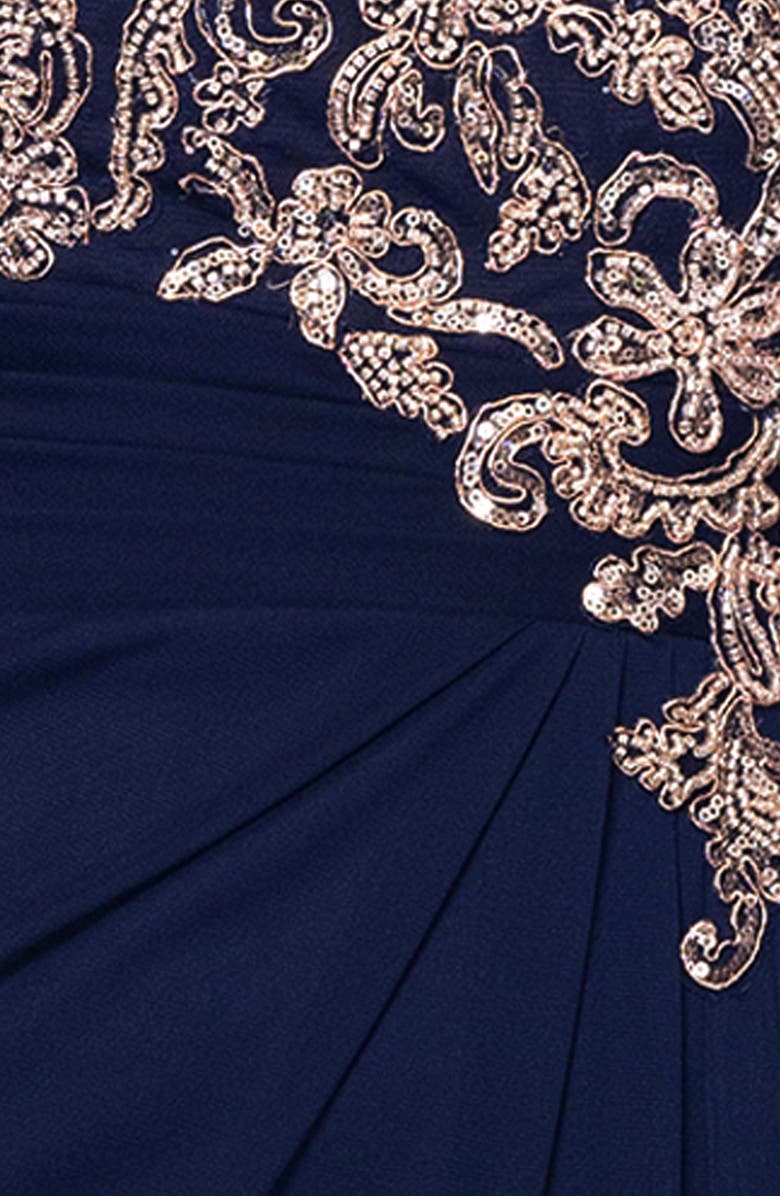 Betsy & Adam Rhinestone Appliqué Cape Back Gown, Alternate, color, 