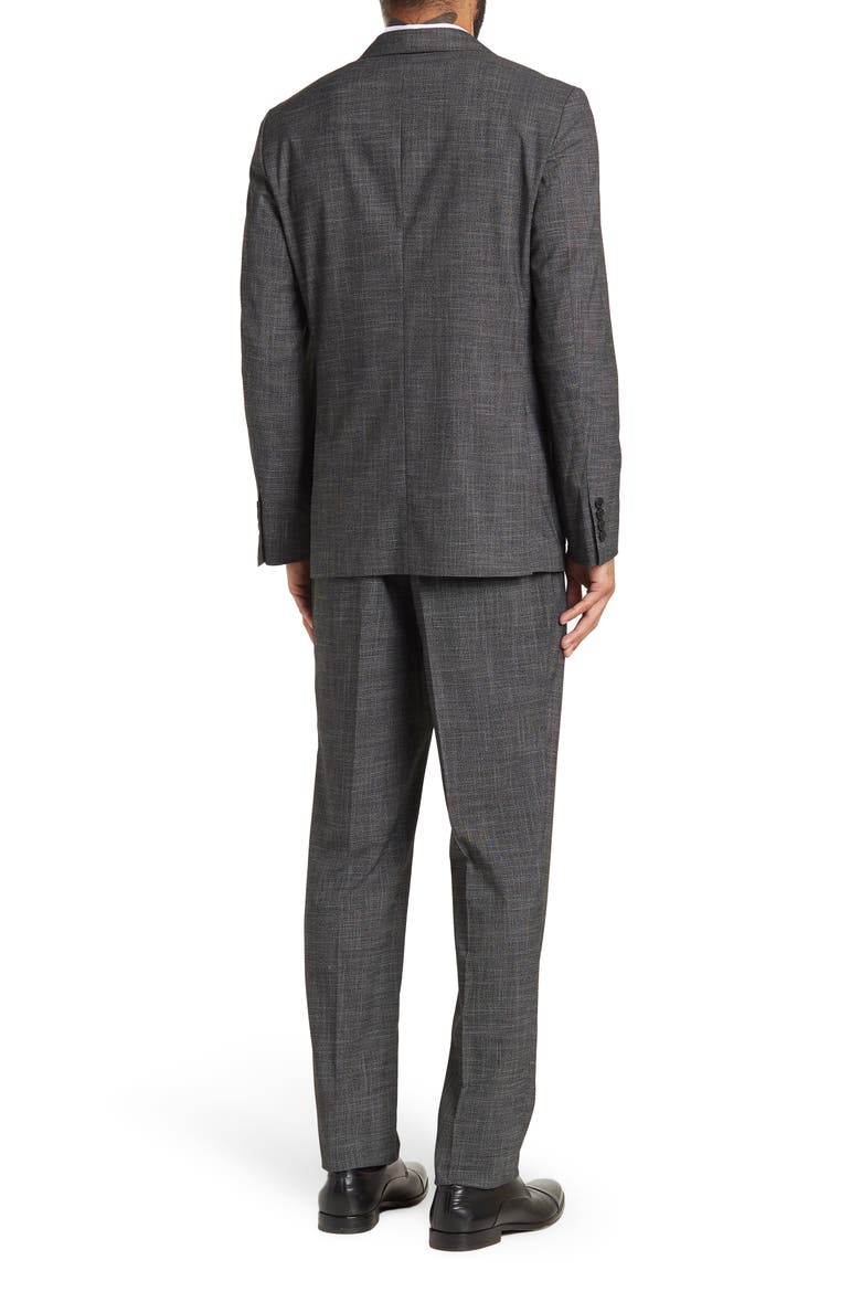 Two Button Notch Lapel Flat Front Trim Fit Suit, Alternate, color, BLACK