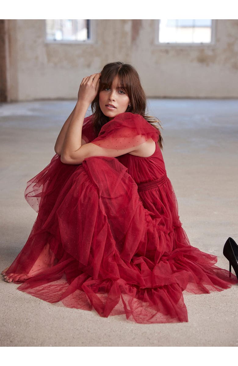 MINT VELVET Tulle Ruffle Maxi Dress, Alternate, color, Red