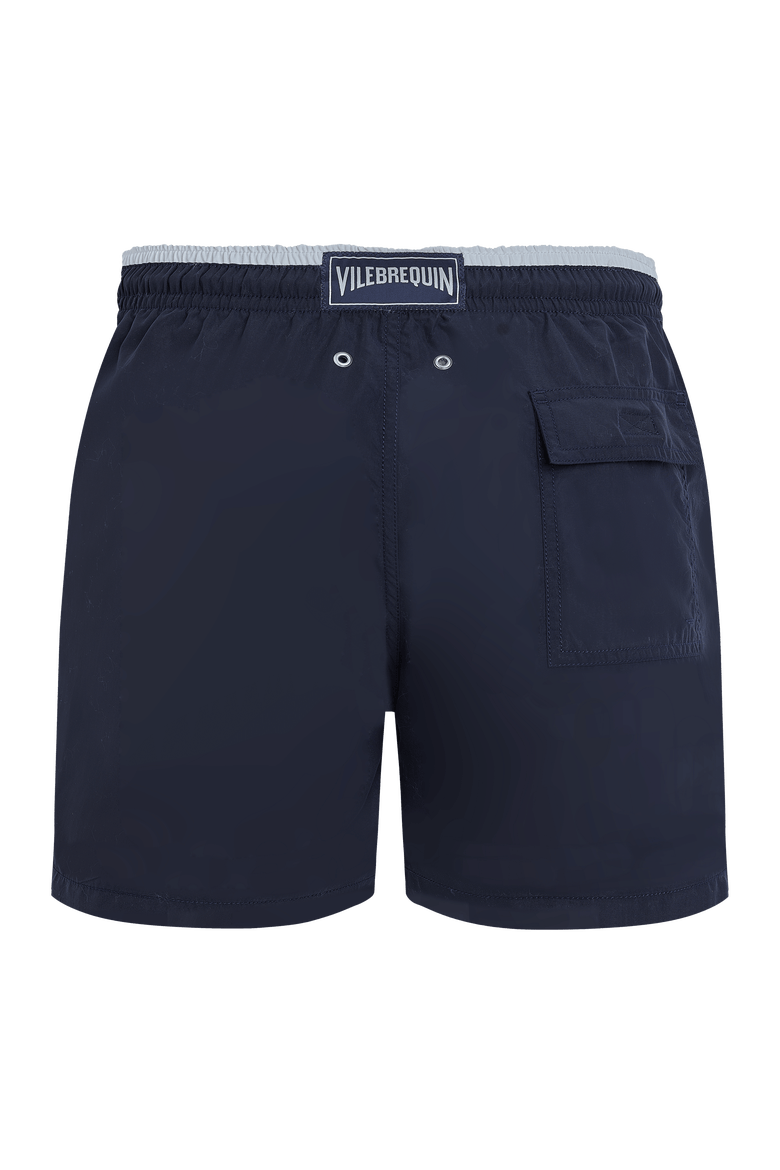Men's Solid Bicolor Length Swim Trunks, Alternate, color, MARINE / BLANC