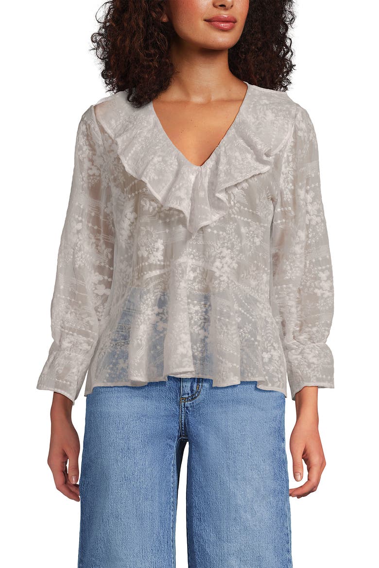 Feminine Ruffle Chiffon V Neck Blouse, Main, color, Ivory