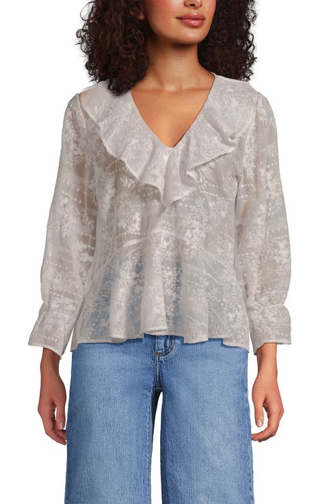 Feminine Ruffle Chiffon V Neck Blouse