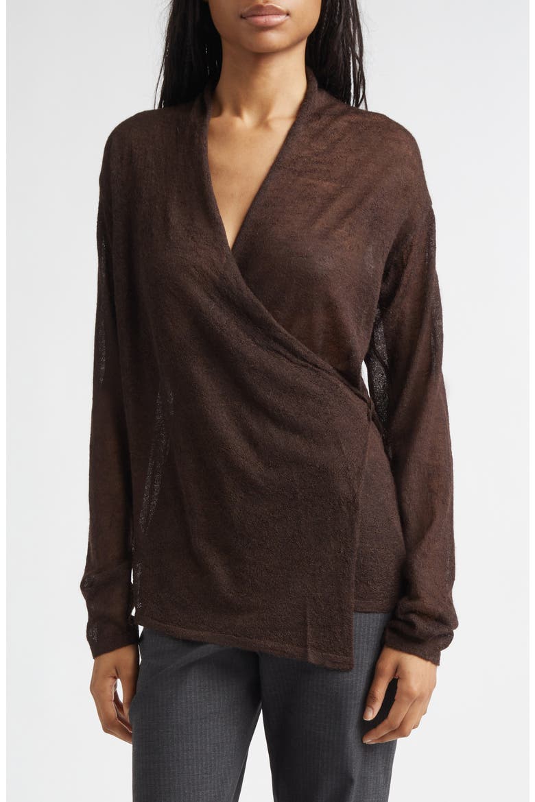 Sudi Baby Alpaca & Merino Wool Blend Wrap Sweater, Main, color, BROWN