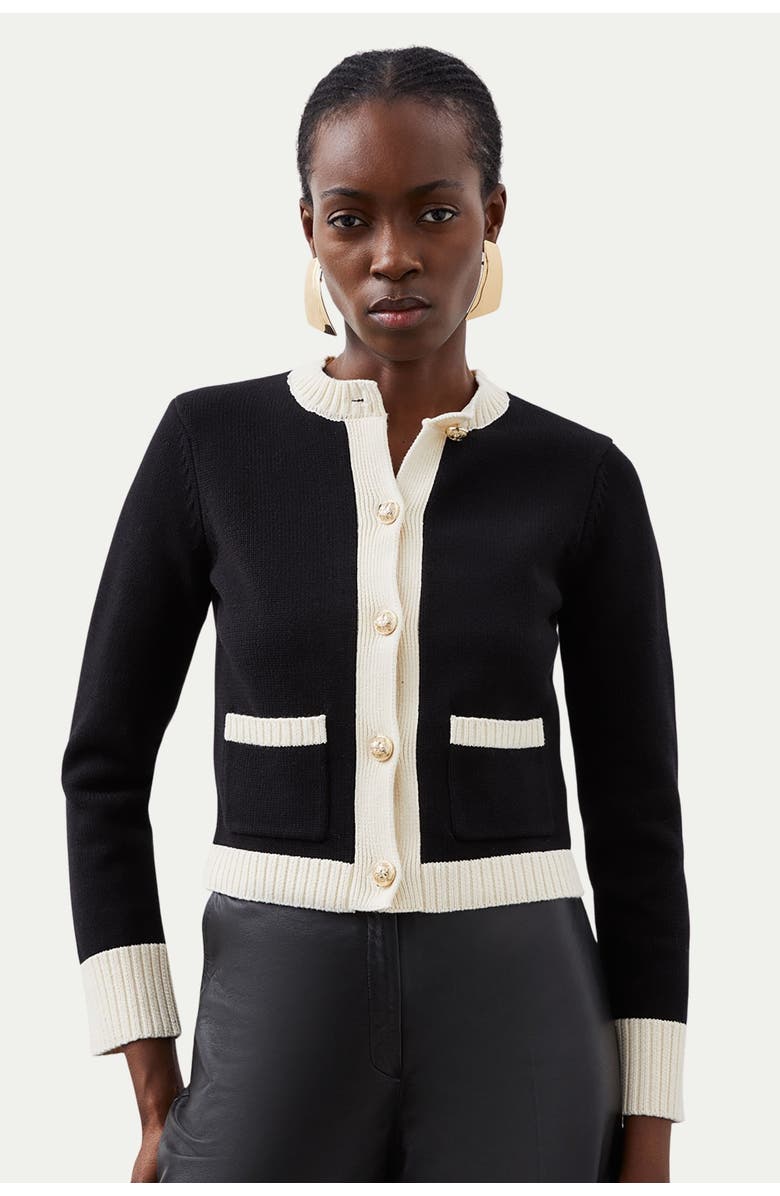 Karen Millen Cotton Cropped Knit Boxy Cardigan, Main, color, Mono